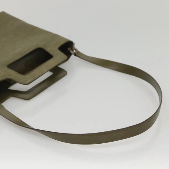 Salvatore Ferragamo Gancini Shoulder Bag Canvas Khaki Auth 117786 - Picture 10 of 16